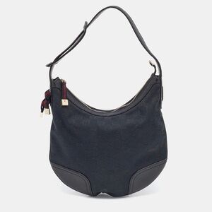 AUTHENTIC Gucci Black GG Canvas & Leather Small Princy Hobo Bag